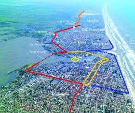 Alternativas de traçado para a nova ponte Tramandaí-Imbé