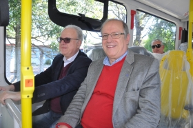 Superintendente da Metroplan, Pedro Bisch Neto, e o Diretor de Transportes Metropolitano, Vinício Salvagni, elogiaram o sistema do veículo