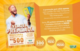 A promoção será válida apenas para cartões TEU Vale-Transporte, TEU Escolar (Urbano e Metropolitano) e TEU Antecipado.